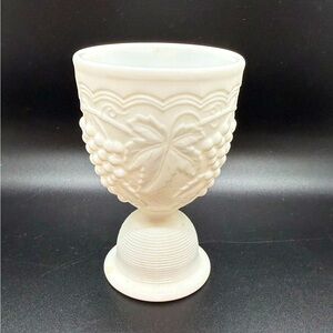 Vintage White Milk Glass Double Egg Cup with Grape Design